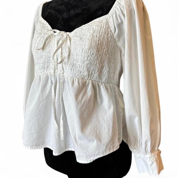 Anthropologie White Smocked Peasant Top S Cottagecore Romantic Blouse - Picture 5 of 8